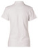 A women's white polo shirt featuring a collar and short sleeves. The shirt has a logo on the back.