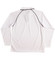 A white long-sleeve polo shirt with raglan sleeves, featuring black piping and a logo on the back.