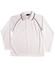 A long-sleeve white polo shirt with black trim and a logo.