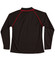 A black long-sleeve polo shirt with red accents and a logo on the back.
