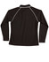 A black long-sleeve polo shirt featuring raglan sleeves and contrasting piping, with a logo present.