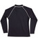 A black ladies' long-sleeve polo shirt with white piping and a collar, featuring a logo on the back.
