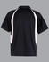 A black polo shirt with white accents and a logo. It features a classic collar and short sleeves.