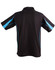 A black polo shirt featuring blue accents and a logo, designed with a short sleeve and mesh detail.