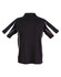 A black polo shirt with white detailing and a logo on the collar. The shirt features a short sleeve design.