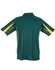 A green polo shirt with yellow detailing and a logo on the back. Short sleeves and a classic collar design.