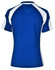A blue and white ladies' polo shirt featuring a sporty design and a logo.