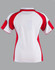 Ladies' polo shirt in white and red, featuring a sporty design with a logo on the back.