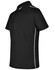 A black short sleeve polo shirt with contrast grey side stripes and a branded logo.