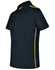 A men's short sleeve polo in navy blue with yellow contrast detailing and a logo on the chest.