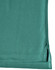 A close-up view of a teal men's bamboo charcoal polo shirt, featuring a hem with side splits and a logo.