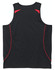A black men's singlet with red detailing and a logo on the back.