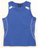 A blue ladies' singlet featuring light pink accents and a logo on the label. Ideal for active wear.