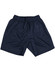 Navy blue bamboo charcoal sports shorts with an elastic waistband and pockets, featuring a logo.