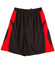 Adults' basketball shorts in black with red accents, featuring an elastic waistband and a logo.