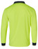 A Hi-Vis long sleeve safety polo in bright yellow with navy collar and cuffs, featuring a logo.