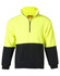 A bright yellow and black Hi-Vis polar fleece half zip pullover with a front zip and long sleeves. Features a logo.