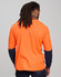 An orange long-sleeve safety polo shirt with navy blue accents and a branded logo on the back.