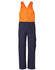 Two-tone men's cotton drill overall featuring an orange top and navy bottom, with multiple pockets and branding.