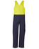 Two-tone men's cotton drill overall featuring a yellow top and navy bottom, with multiple pockets and a logo.