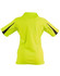 A bright yellow short-sleeve polo shirt with black detailing and a logo on the back.