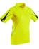 A ladies' short sleeve polo shirt in high-visibility yellow with black detailing and a logo.