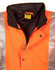 A Hi-Vis two-tone rainproof quilted safety jacket in bright orange with reflective silver stripes and a black lining.