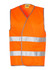 An orange safety vest featuring reflective silver tapes, suitable for visibility in various environments.