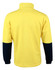 A Hi-Vis two-tone fleecy jumper featuring a yellow body and navy blue sleeves, with a collar and a branded logo.