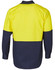 A Hi-Vis long sleeve cotton drill shirt in yellow and navy with a logo. Perfect for workwear.