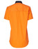 A short-sleeved safety shirt in bright orange with a navy collar, featuring a logo on the back.