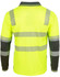 A long-sleeve safety polo in hi-vis yellow with grey reflective stripes and detail. Features a logo on one side.