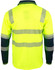 A long-sleeved safety polo in bright high visibility yellow with reflective grey stripes and navy blue sleeves.
