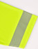 A bright yellow polo shirt featuring grey segmented stripes along the sleeve. It includes a logo.