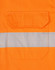 An orange long-sleeve shirt featuring perforated reflective tape and a back pocket. It has a logo on the fabric.