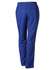 A pair of blue adult track pants with an elastic waistband and a single back pocket. Features a logo.
