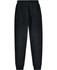 Black kids' poly/cotton terry track pants with an elastic waistband and a single back pocket. Features a logo.