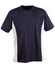 A short sleeve contrast tee in navy blue and white, featuring a logo on the front.