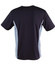 A navy blue t-shirt with light blue contrast panels on the sides. The shirt has a logo on it.