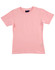 A fitted pink stretch t-shirt with a round neck and short sleeves, featuring a tag inside.