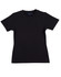 A black ladies' fitted stretch tee with short sleeves and a logo on the neckline.