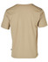 A beige short-sleeved work t-shirt with a branded logo on the lower side and striped detailing on the shoulders.