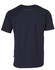 A navy blue short-sleeve work t-shirt featuring a logo on the side. The back view highlights its simple design.