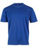 A blue short-sleeve T-shirt made from moisture-wicking fabric, featuring a logo on the upper left.
