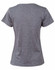 A heather grey short-sleeve women’s tee featuring a rounded neckline and a small logo.