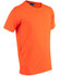 An orange Men's Cooldry Stretch Tee featuring a breathable mesh side panel and a logo.