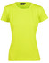 A bright yellow Ladies' Cooldry Stretch Tee with short sleeves and a fitted design, featuring a logo at the neckline.