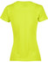 A back view of a ladies' t-shirt in bright yellow, featuring a textured panel at the top and a logo.