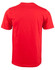 A red men's cotton semi-fitted tee shirt with short sleeves and a plain back. It features a logo on the back.