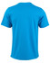 A semi-fitted men's t-shirt in bright blue, featuring short sleeves and a simple design with a logo.